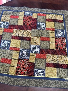 Vtg 80's Bill Blass Baar 100% Silk Scarf Patchwork Earthy Boho Dark Academia
